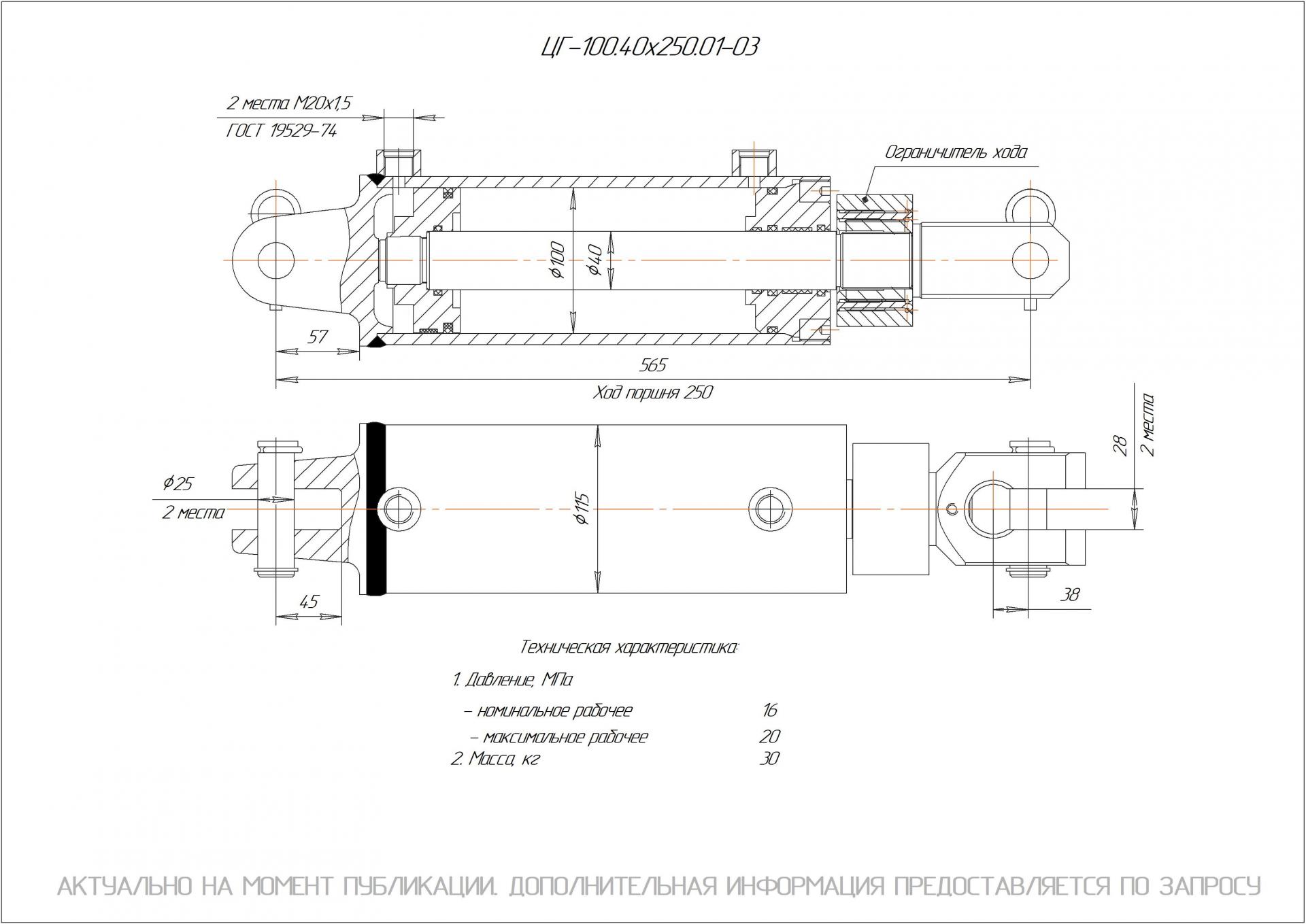 ЦГ-100.40х250.01-03 Гидроцилиндр