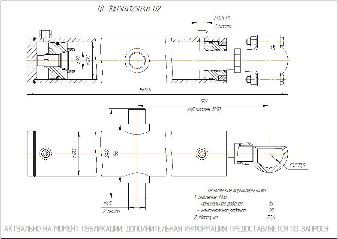  Чертеж ЦГ-100.50х1250.48-02 Гидроцилиндр