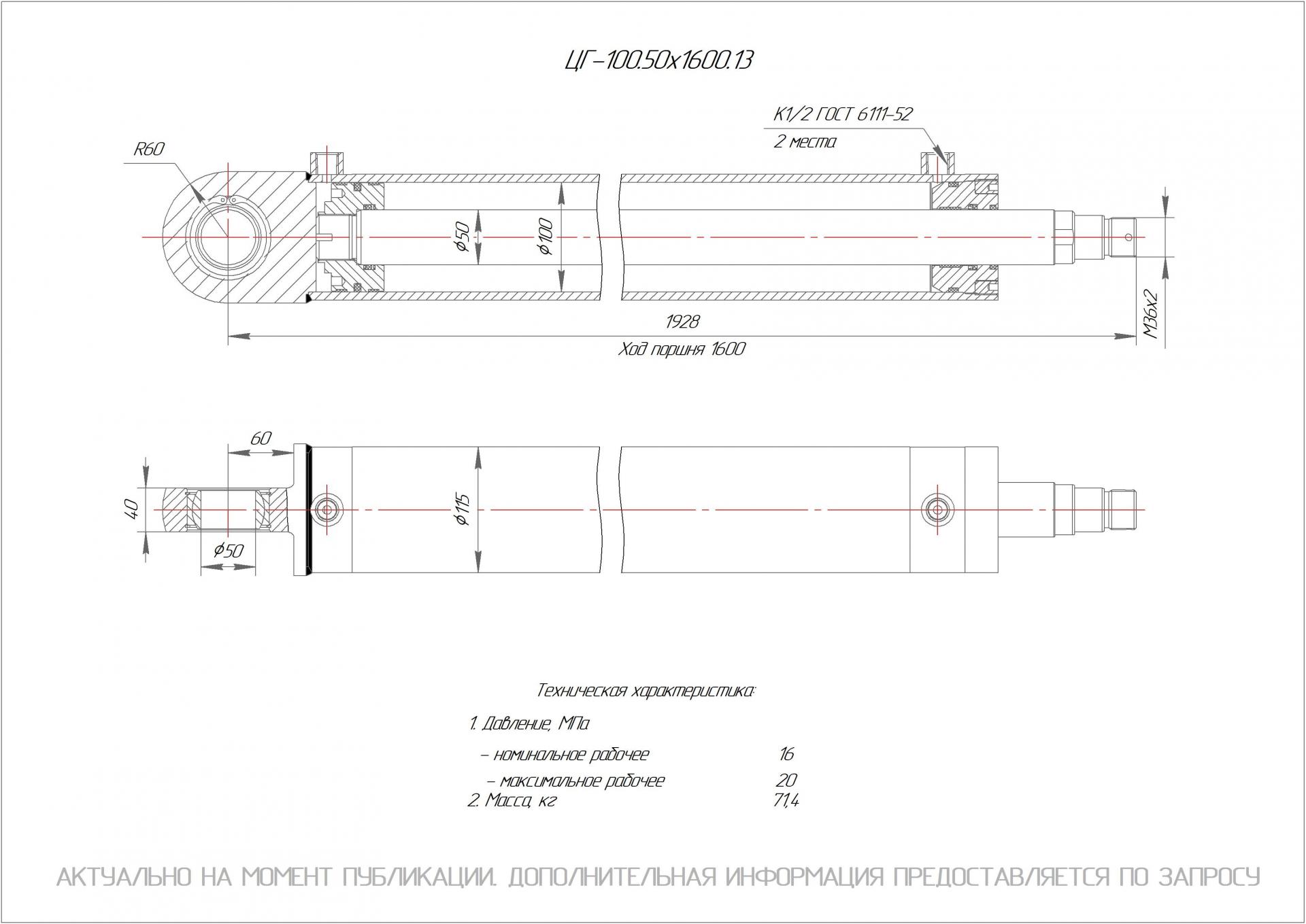 ЦГ-100.50х1600.13 Гидроцилиндр