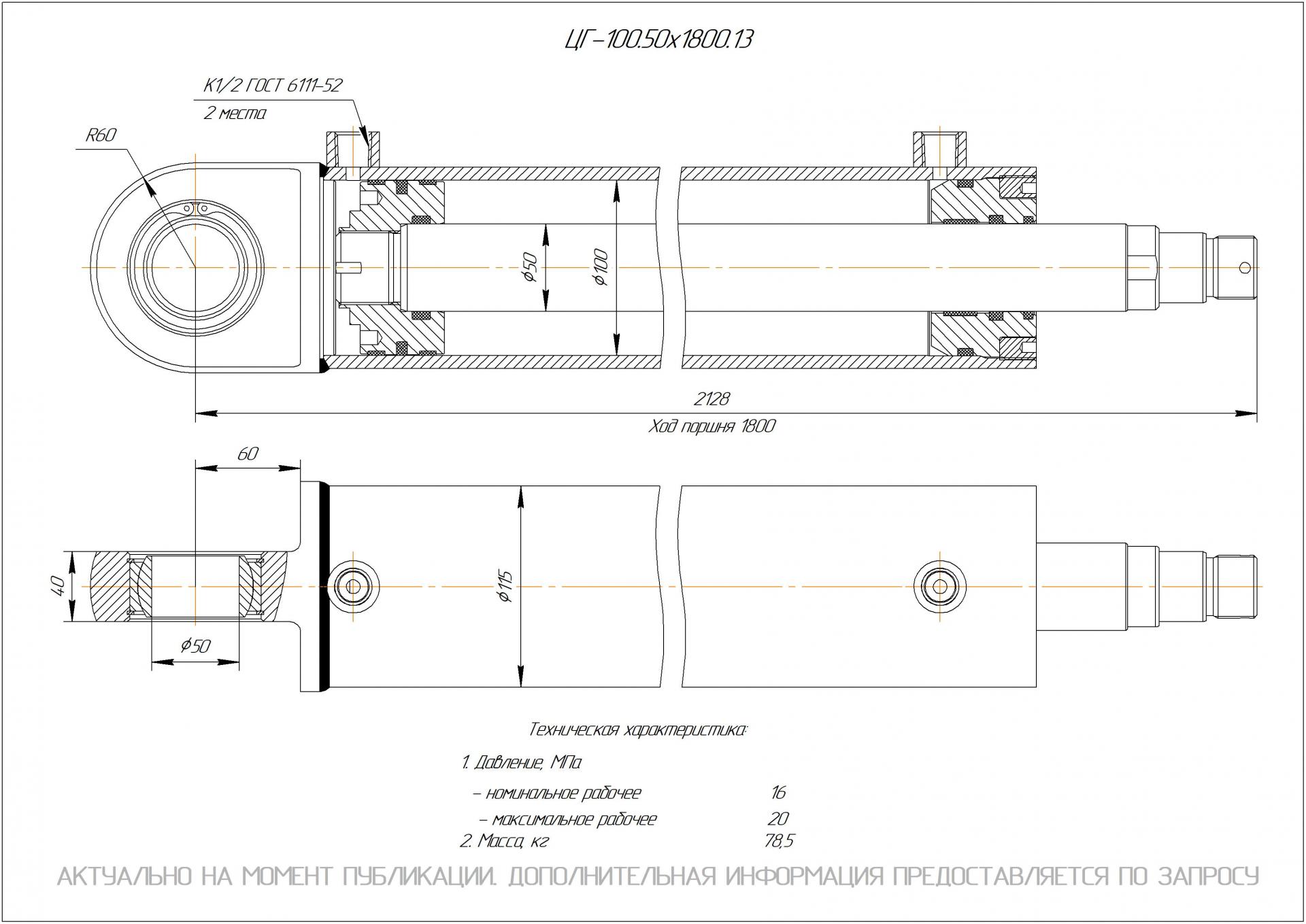  Чертеж ЦГ-100.50х1800.13 Гидроцилиндр