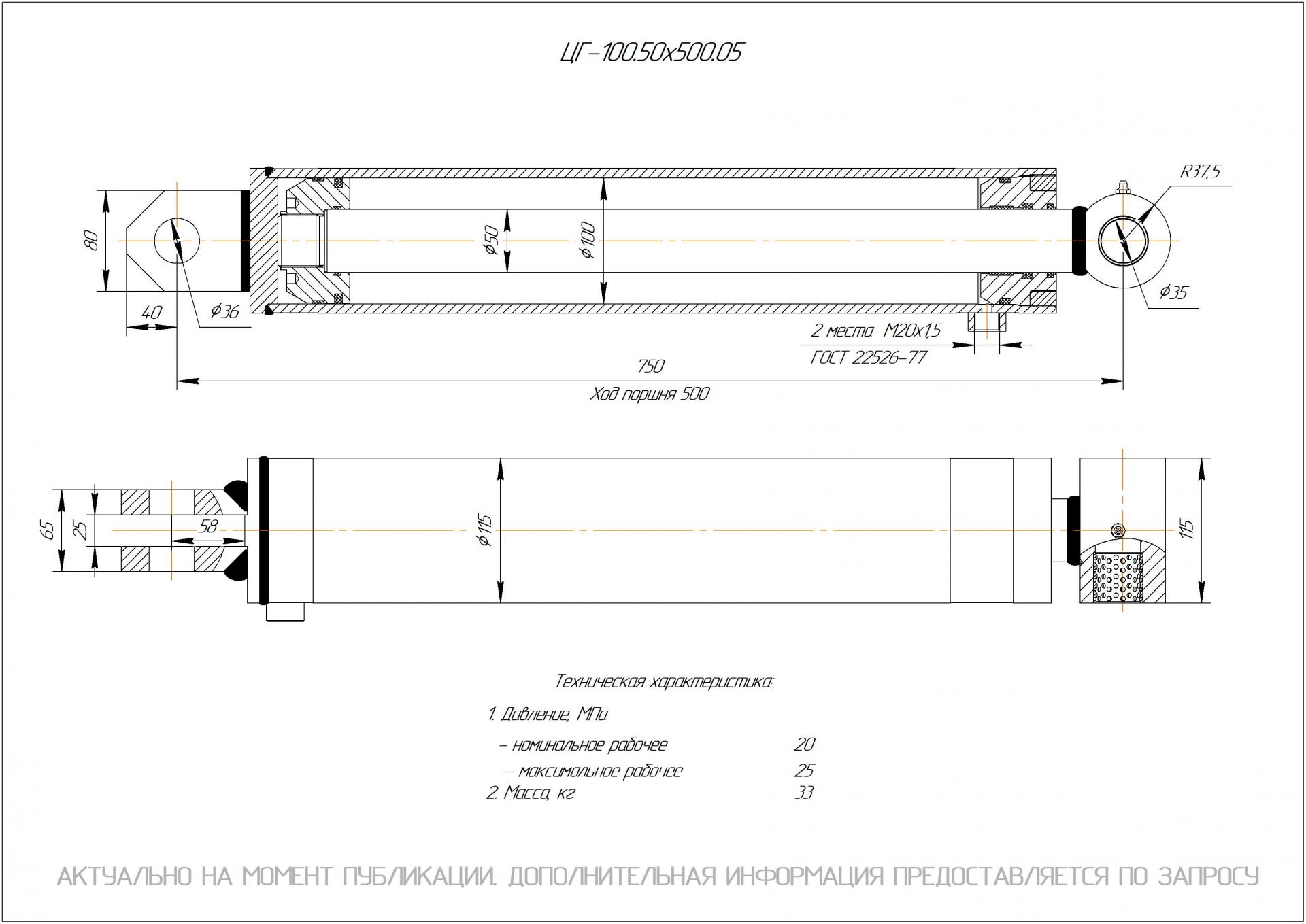  Чертеж ЦГ-100.50х500.05 Гидроцилиндр