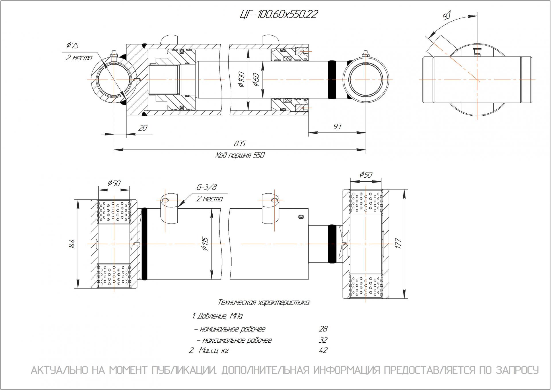 Чертеж ЦГ-100.60х550.22 Гидроцилиндр