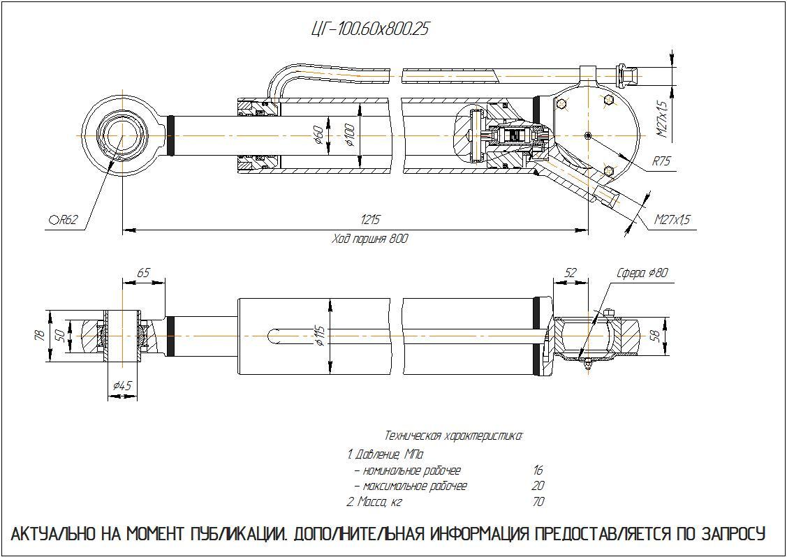  Чертеж ЦГ-100.60х800.25 Гидроцилиндр