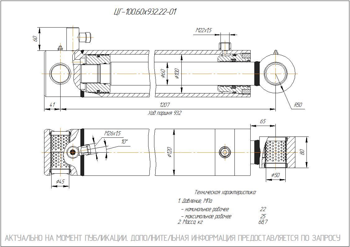 ЦГ-100.60х932.22-01 Гидроцилиндр