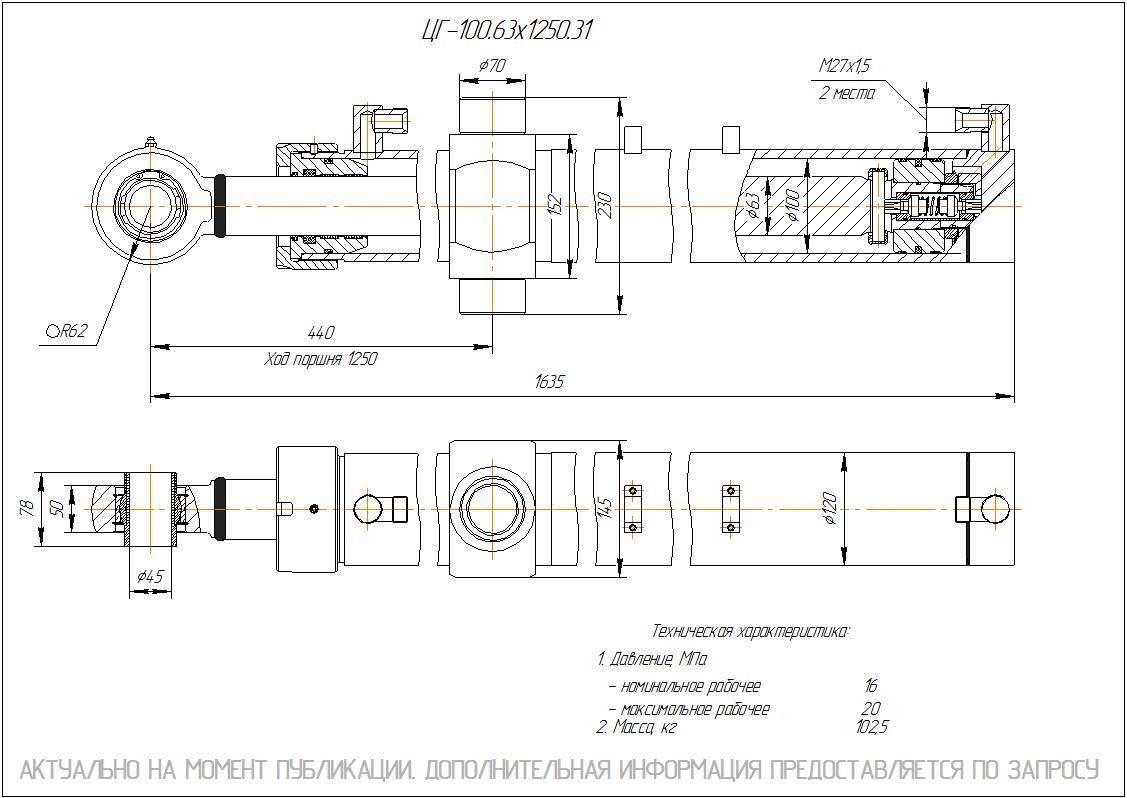 ЦГ-100.63х1250.31 Гидроцилиндр