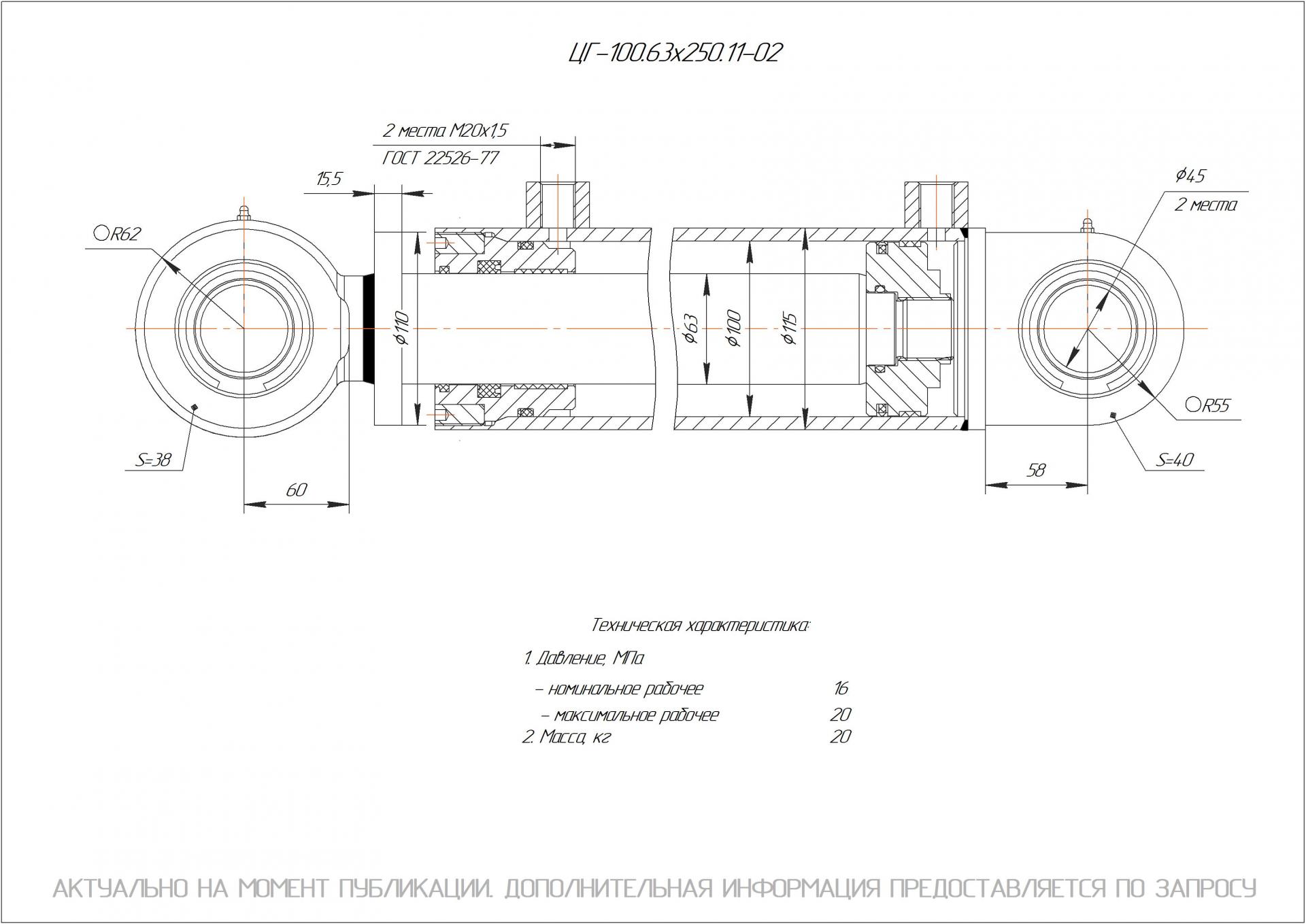 ЦГ-100.63х250.11-02 Гидроцилиндр