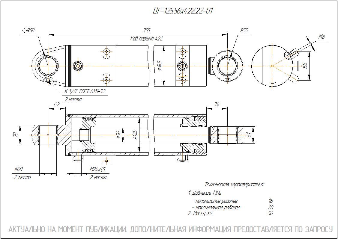 ЦГ-125.56х422.22-01 Гидроцилиндр