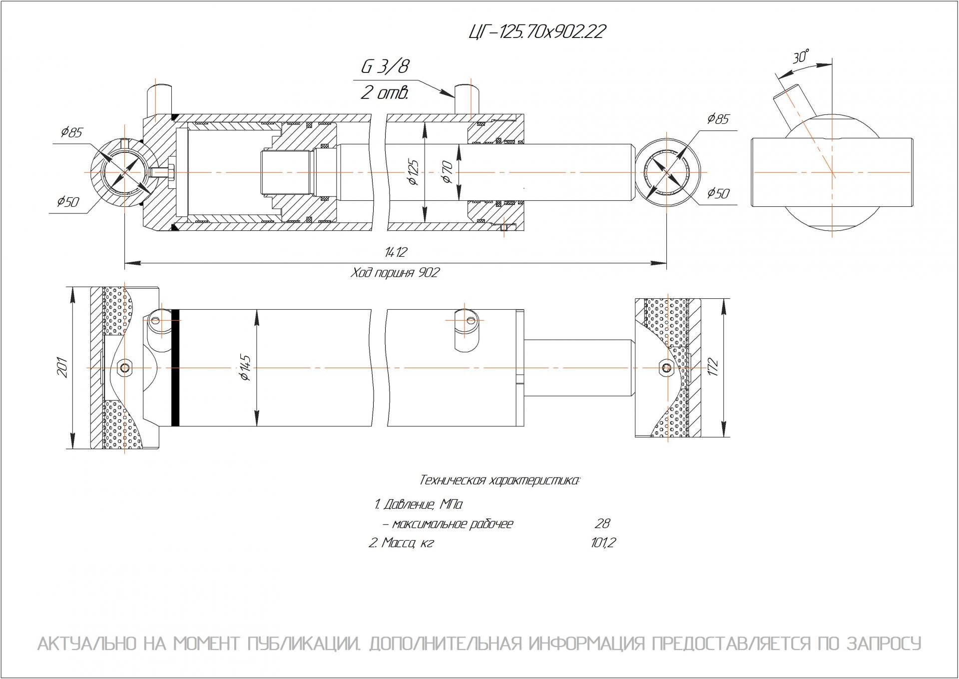 ЦГ-125.70х902.22 Гидроцилиндр