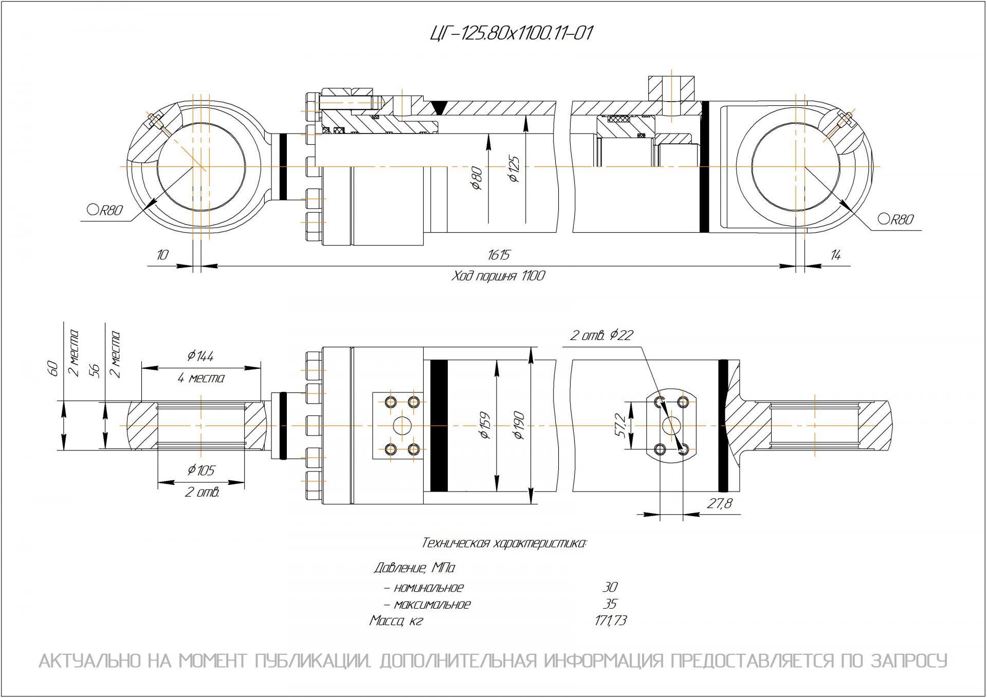 ЦГ-125.80х1100.11-01 Гидроцилиндр