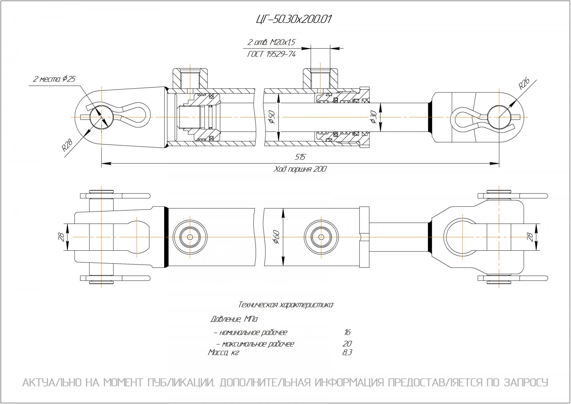  Чертеж ЦГ-50.30х200.01 Гидроцилиндр