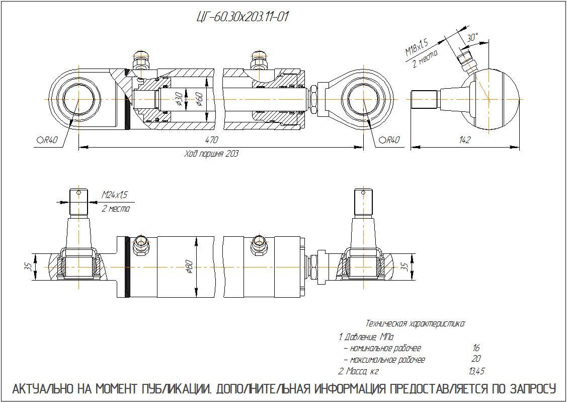 ЦГ-60.30х203.11-01 Гидроцилиндр