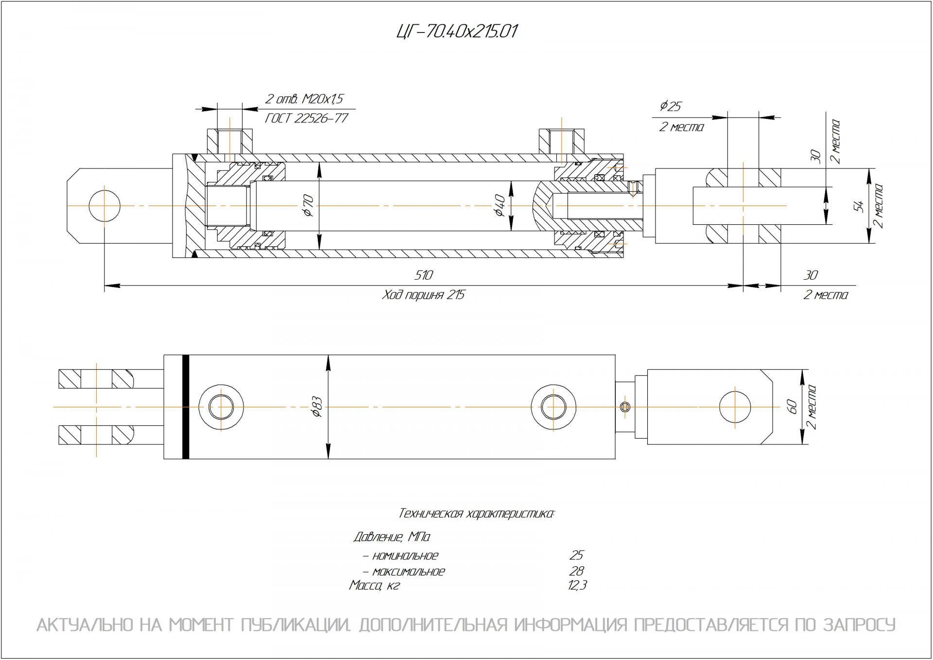  Чертеж ЦГ-70.40х215.01 Гидроцилиндр