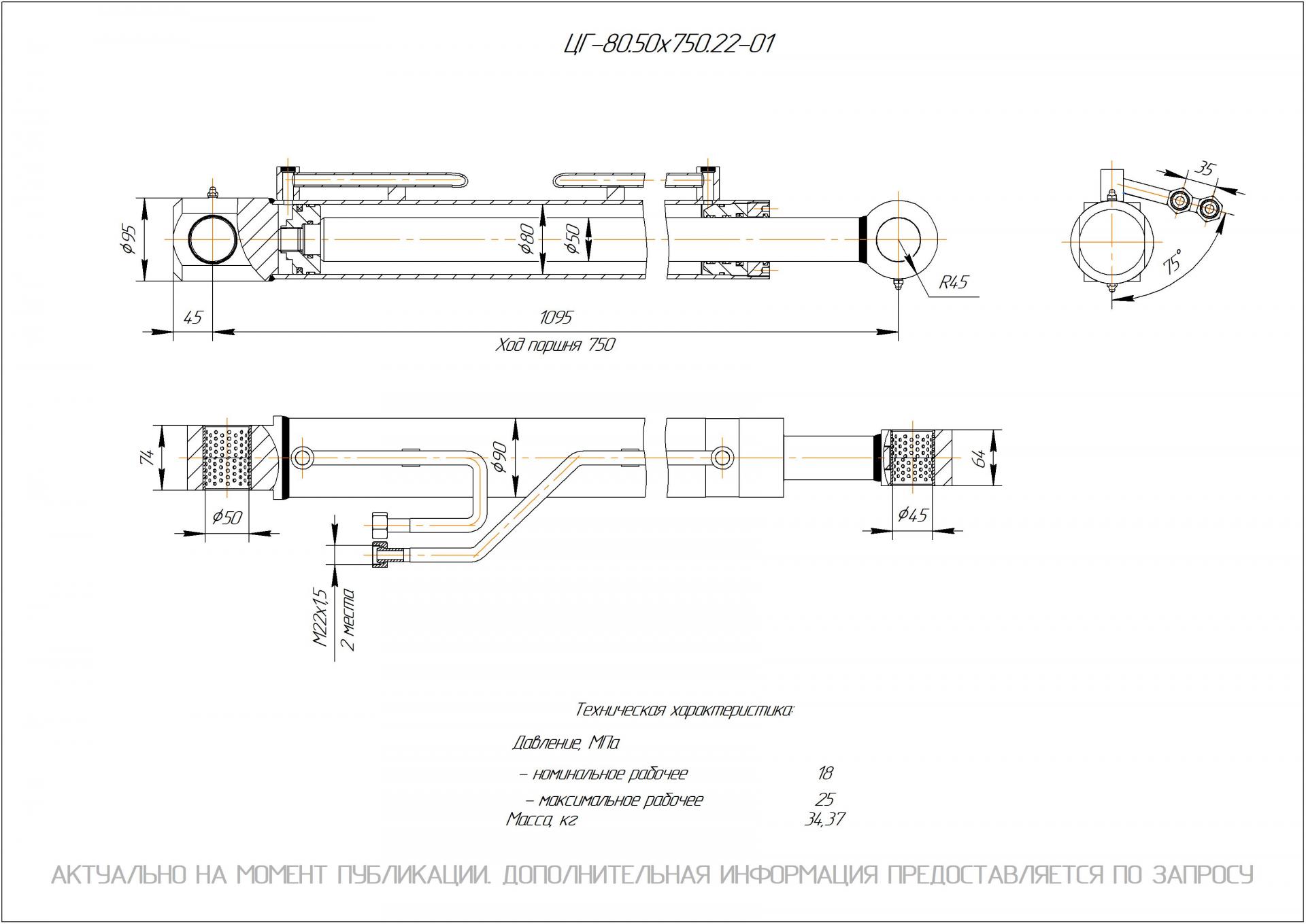  Чертеж ЦГ-80.50х750.22-01 Гидроцилиндр