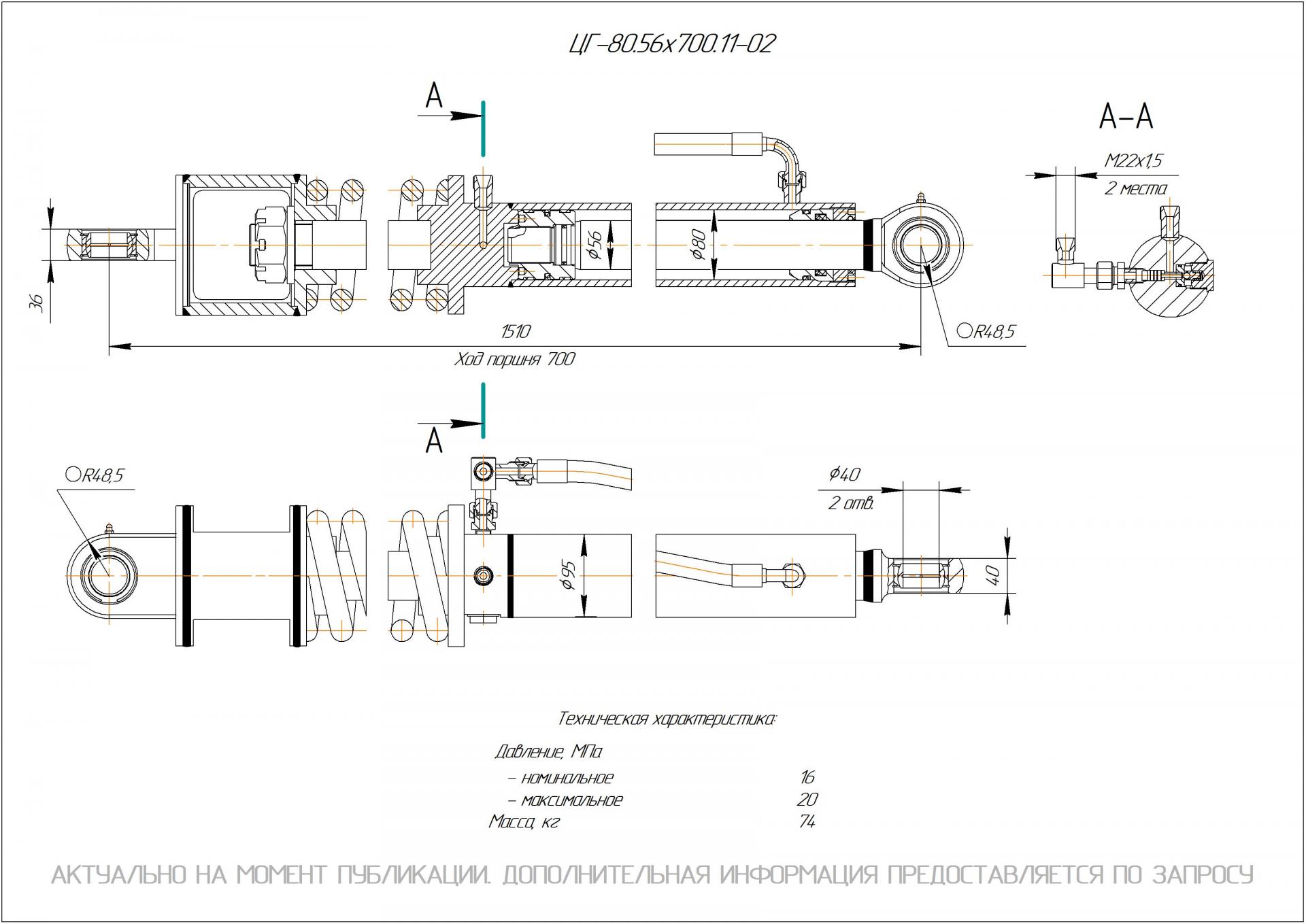 ЦГ-80.56х700.11-02 Гидроцилиндр